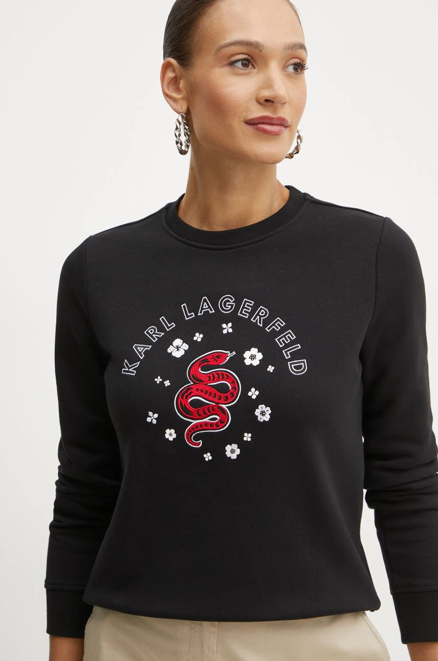 Mikina Karl Lagerfeld dámska, čierna farba, s nášivkou, A1W20053