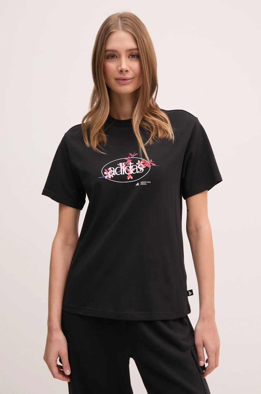 Tričko adidas W Elem Flrl Tee dámske, čierna farba, JP0115
