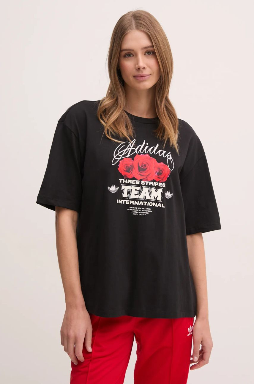 Tričko adidas Originals FLOWER TEE dámske, čierna farba, JN6689