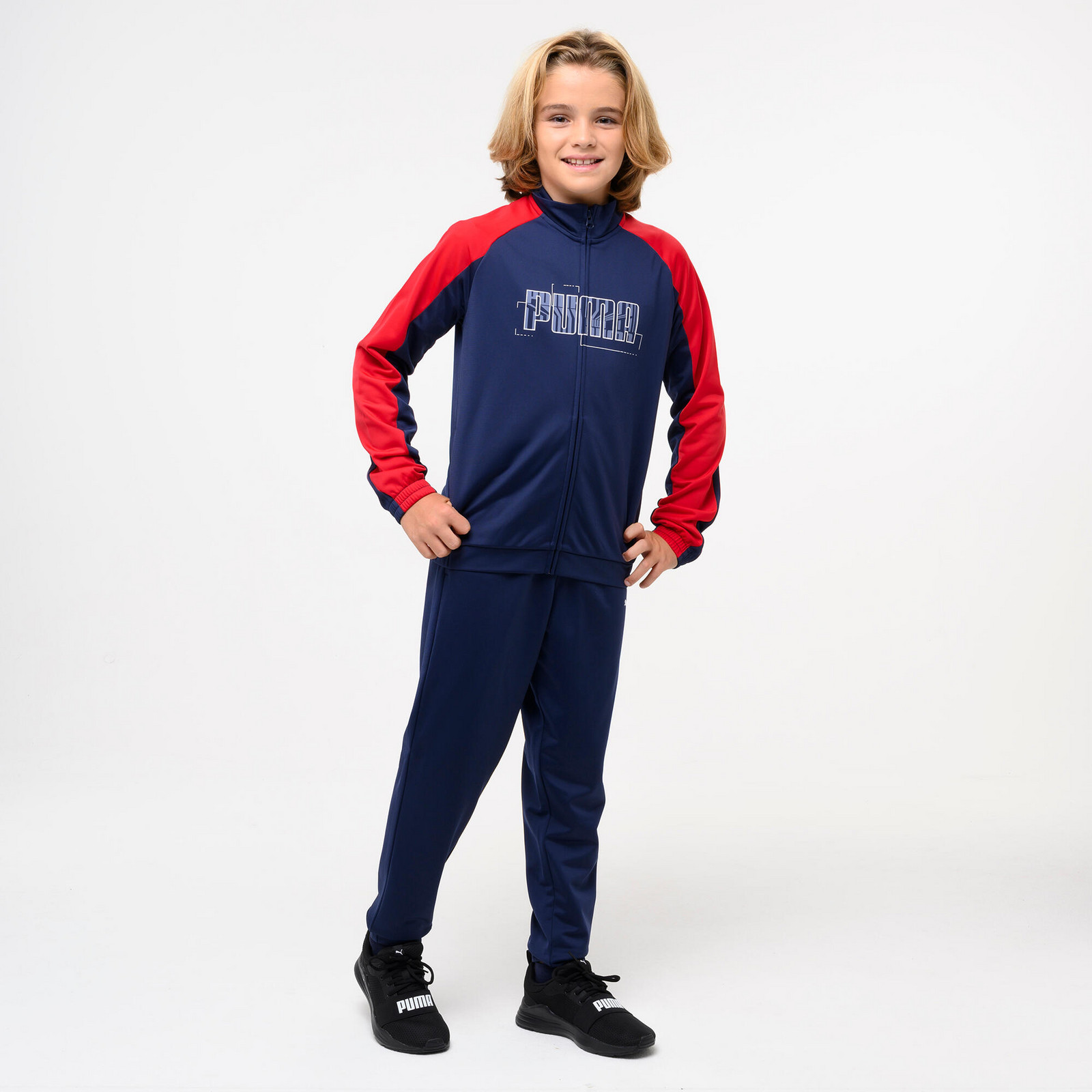 Puma detská tepláková súprava z polyesteru modrá a červená
