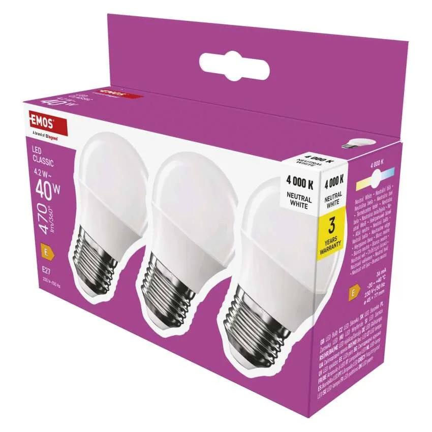 EMOS ZQ6E23.3 LED ZIAROVKA CLASSIC MINI GLOBE / E27 / 4,2 W (40 W) / 470 LM / NEUTRALNA BIELA