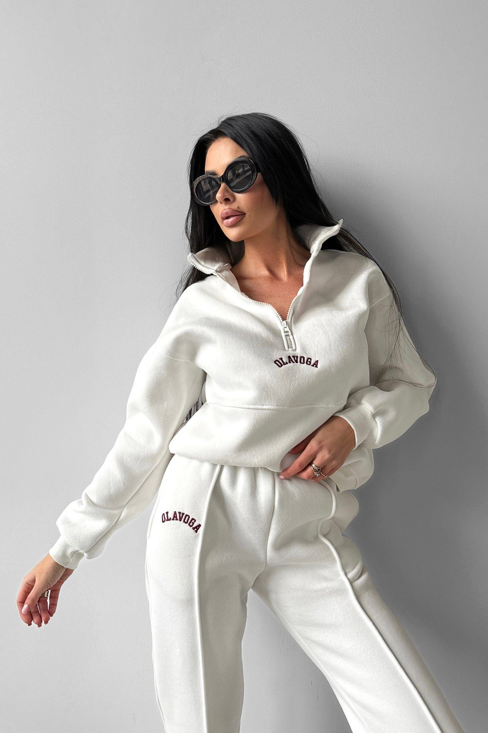 Dámska biela športová tepláková súprava Ola Voga so zipsom - S