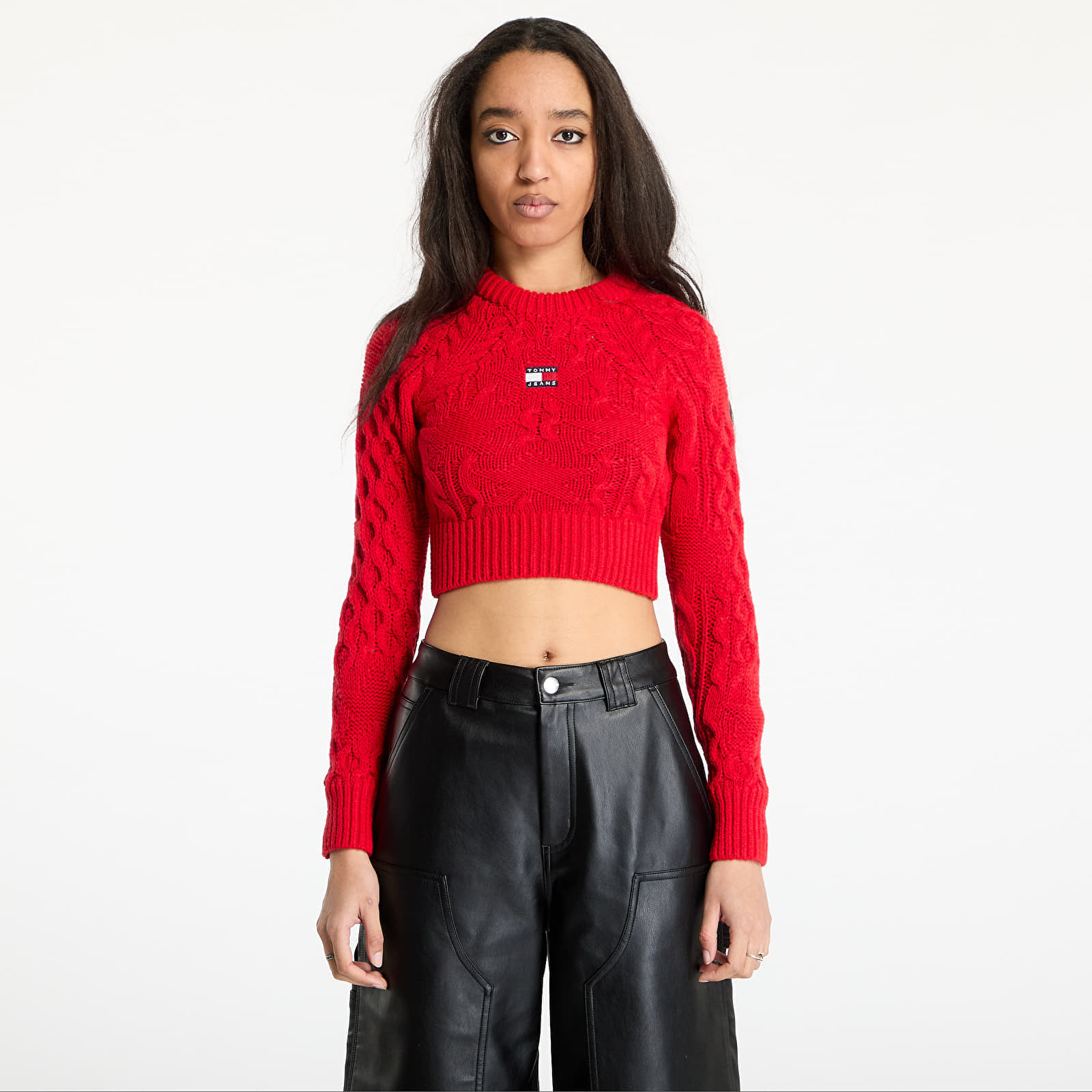 Sveter Tommy Jeans Badge Star Cable Sweater Red XS