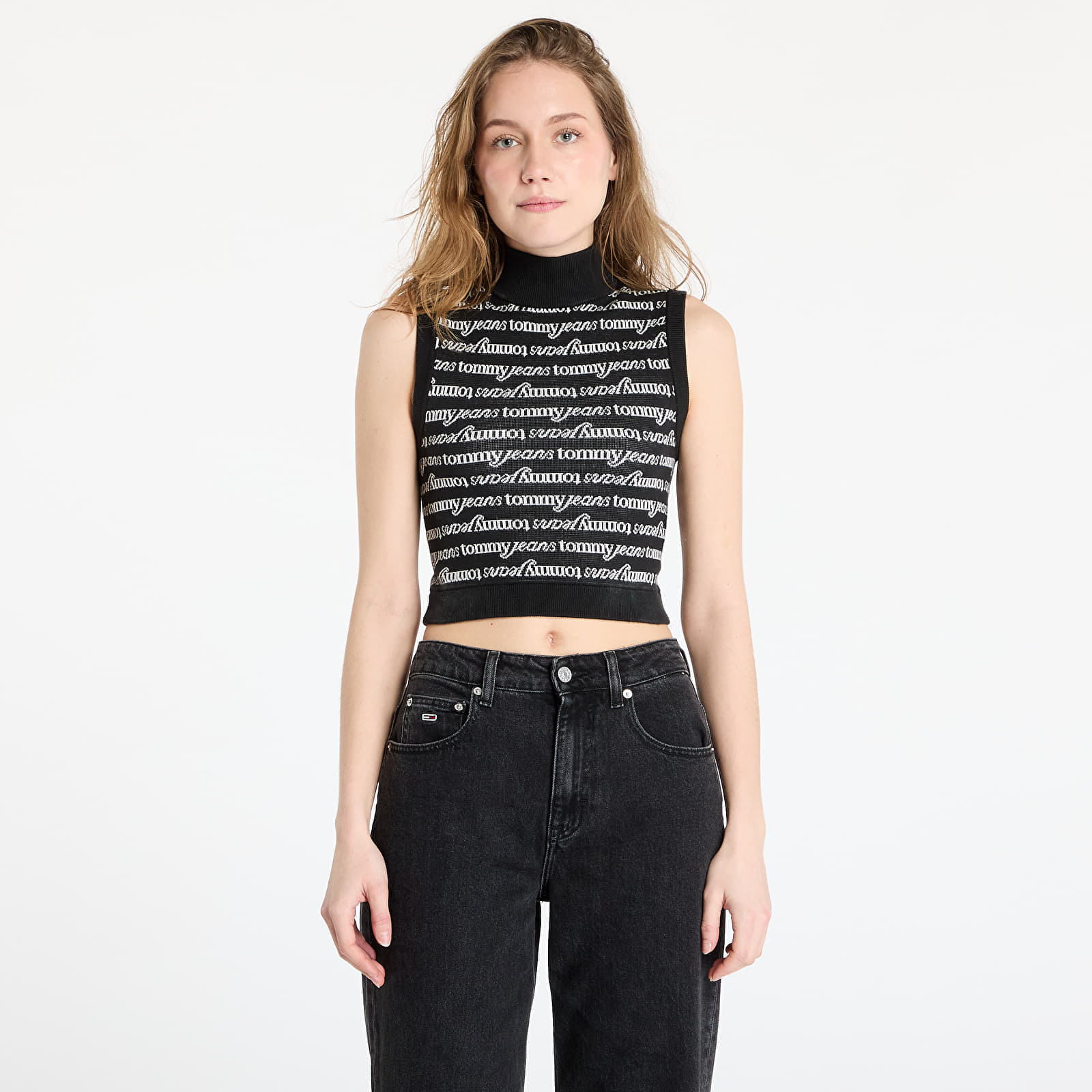 Vesta Tommy Jeans Crop Script Vest Black XS