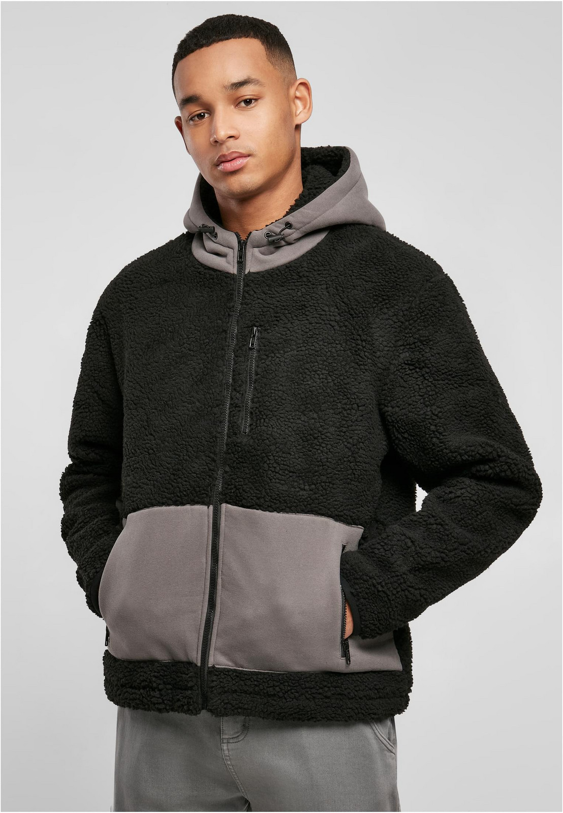 Sherpa jacket with hood black/asphalt