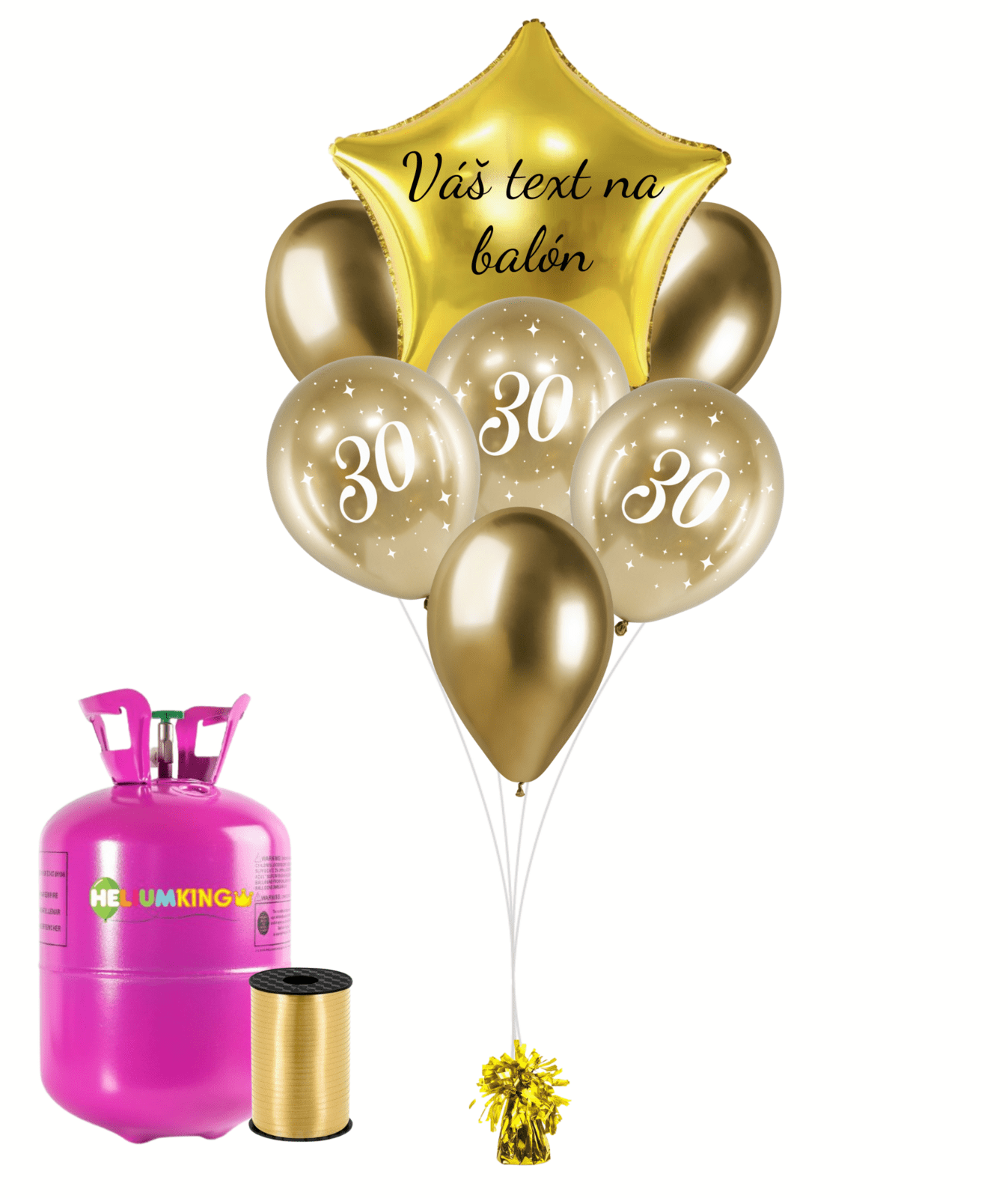 Personal Personalizovaný hélium párty set zlatý - 30. narodeniny 19 ks