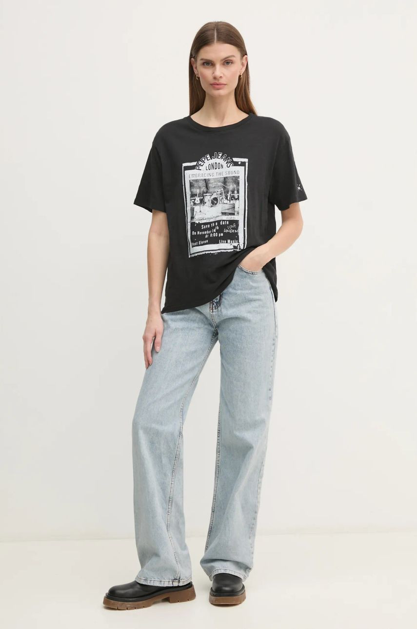 Bavlnené tričko Pepe Jeans LELE dámske, čierna farba, PL505992