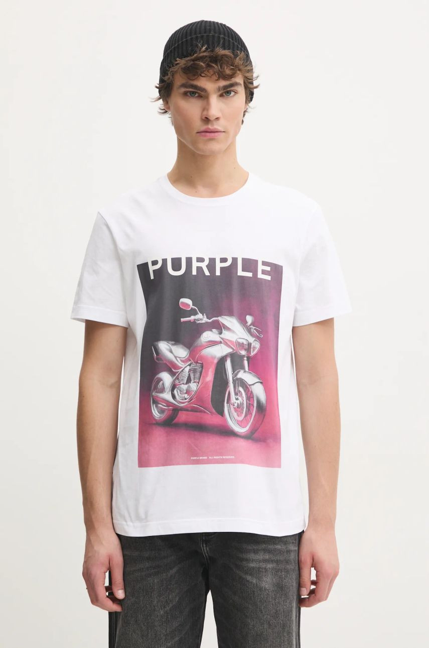 Bavlnené tričko PURPLE BRAND CLEAN JERSEY SS TEE pánsky, biela farba, s potlačou, P109-CBAC125