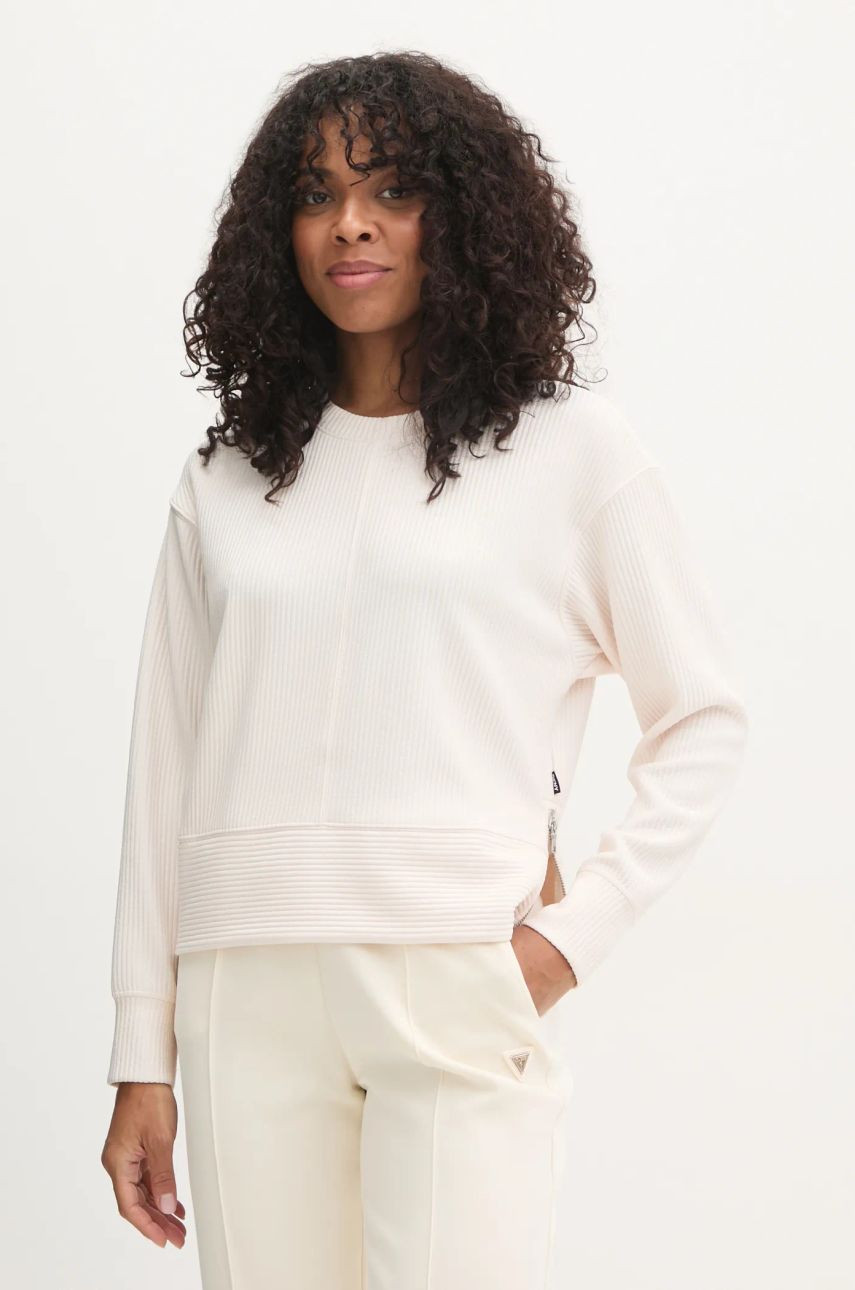 Mikina Dkny dámska, béžová farba, jednofarebná, DP5T9569