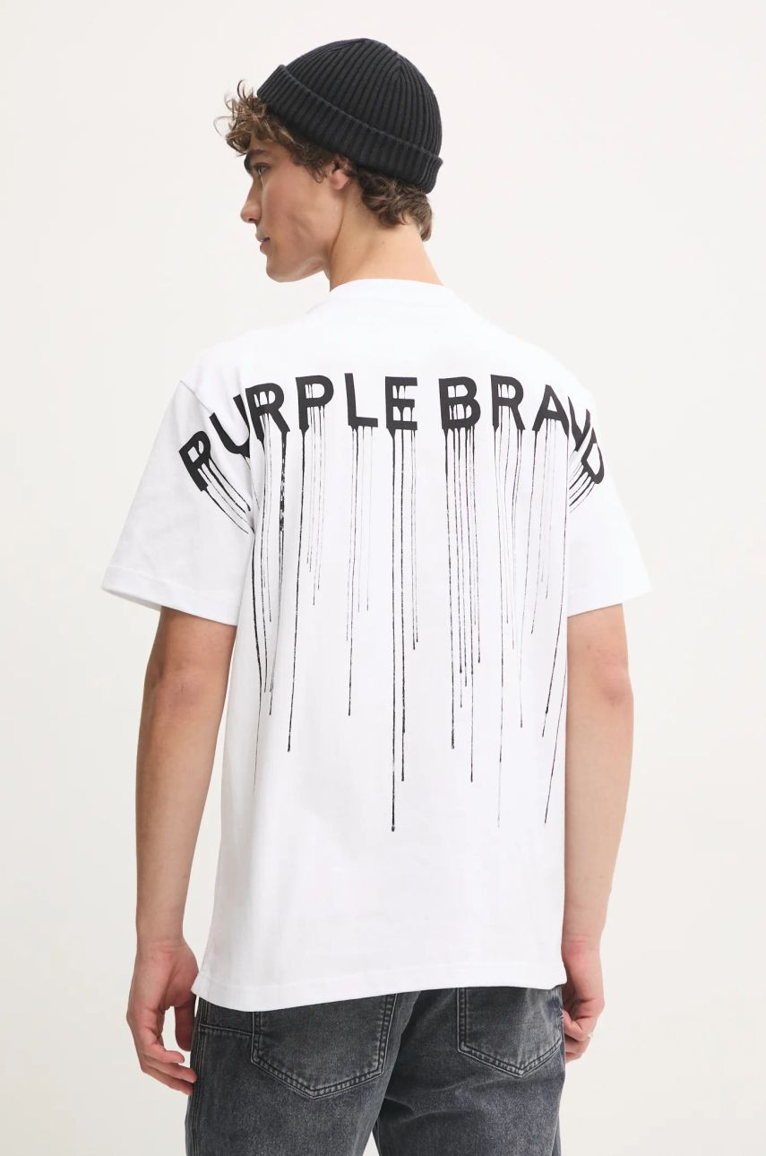 Bavlnené tričko PURPLE BRAND HWT JERSEY SS TEE pánske, biela farba, s potlačou, P117-HWWD125