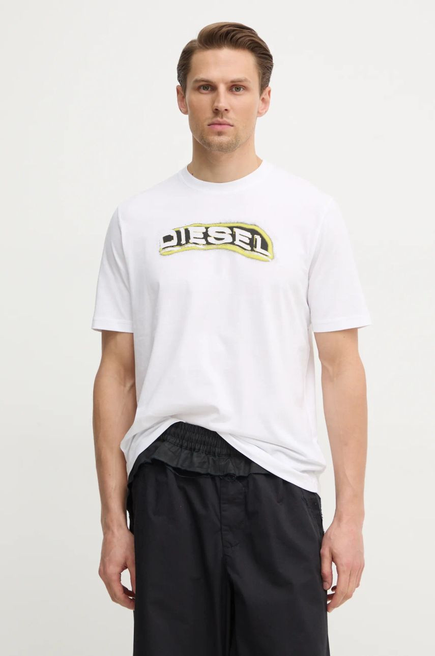 Bavlnené tričko Diesel T-ADJUST-R4 T-SHIRT pánske, biela farba, s potlačou, A16397.0GRAI