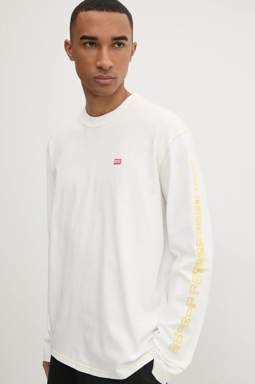 Tričko s dlhým rukávom Diesel T-CRANE-LS-R1 T-SHIRT pánske, béžová farba, vzorované, A16627.0AKAK