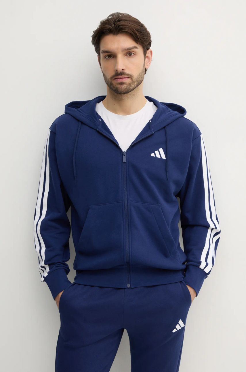 Mikina adidas Essentials pánska, tmavomodrá farba, s kapucňou, vzorovaná, JE6341