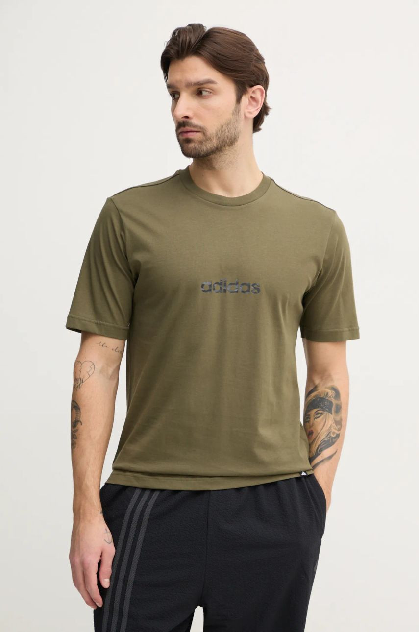 Bavlnené tričko adidas Camo pánske, zelená farba, s potlačou, JN1405