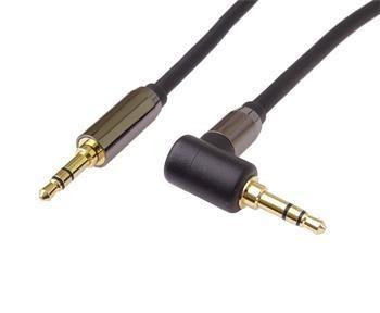 PremiumCord HQ tienený kábel stereo Jack 3.5mm - Jack 3.5mm zahnutý 90 °, 5m