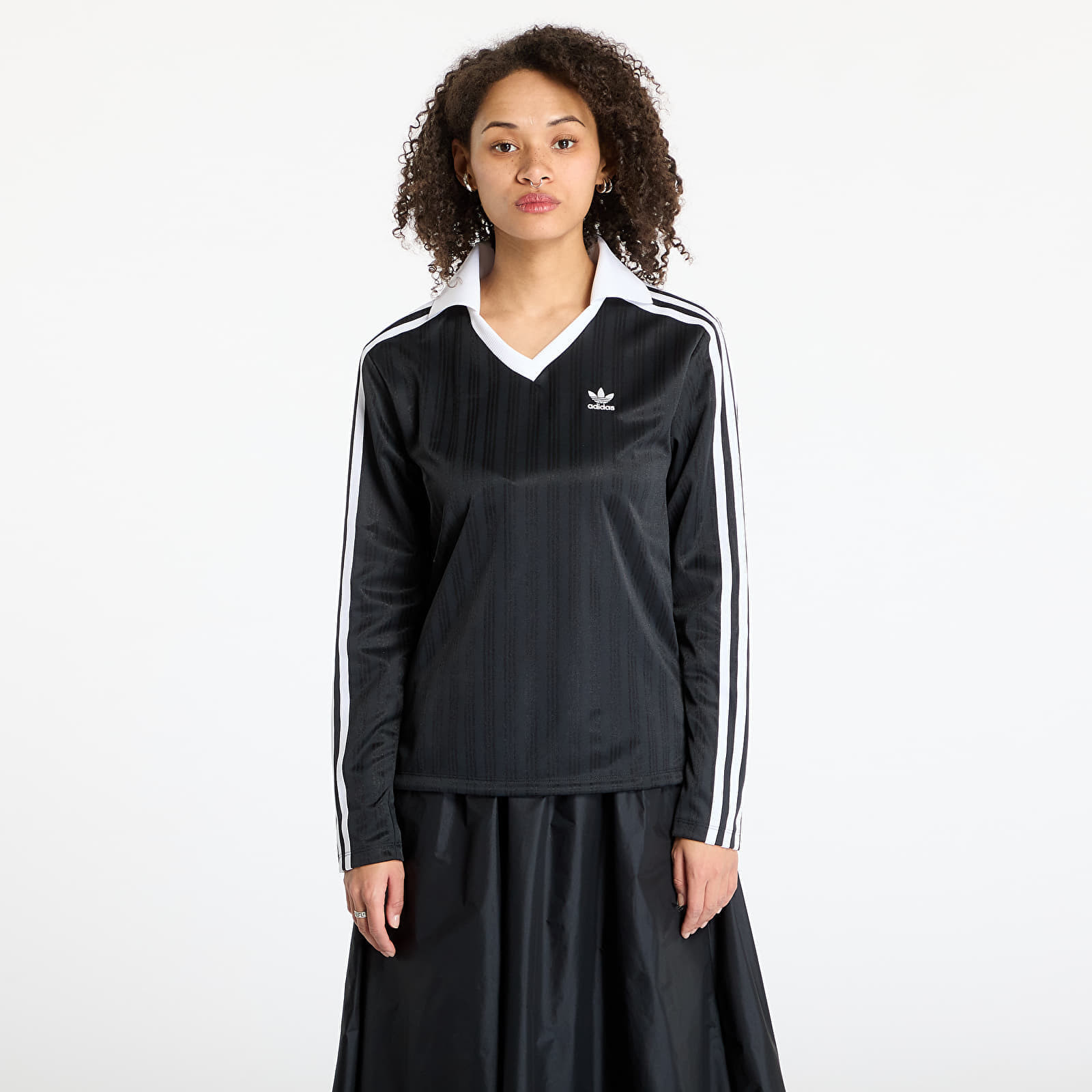 Tričko adidas Adicolor Football Jacquard V-Neck Long Sleeve Tee Black/ Black S