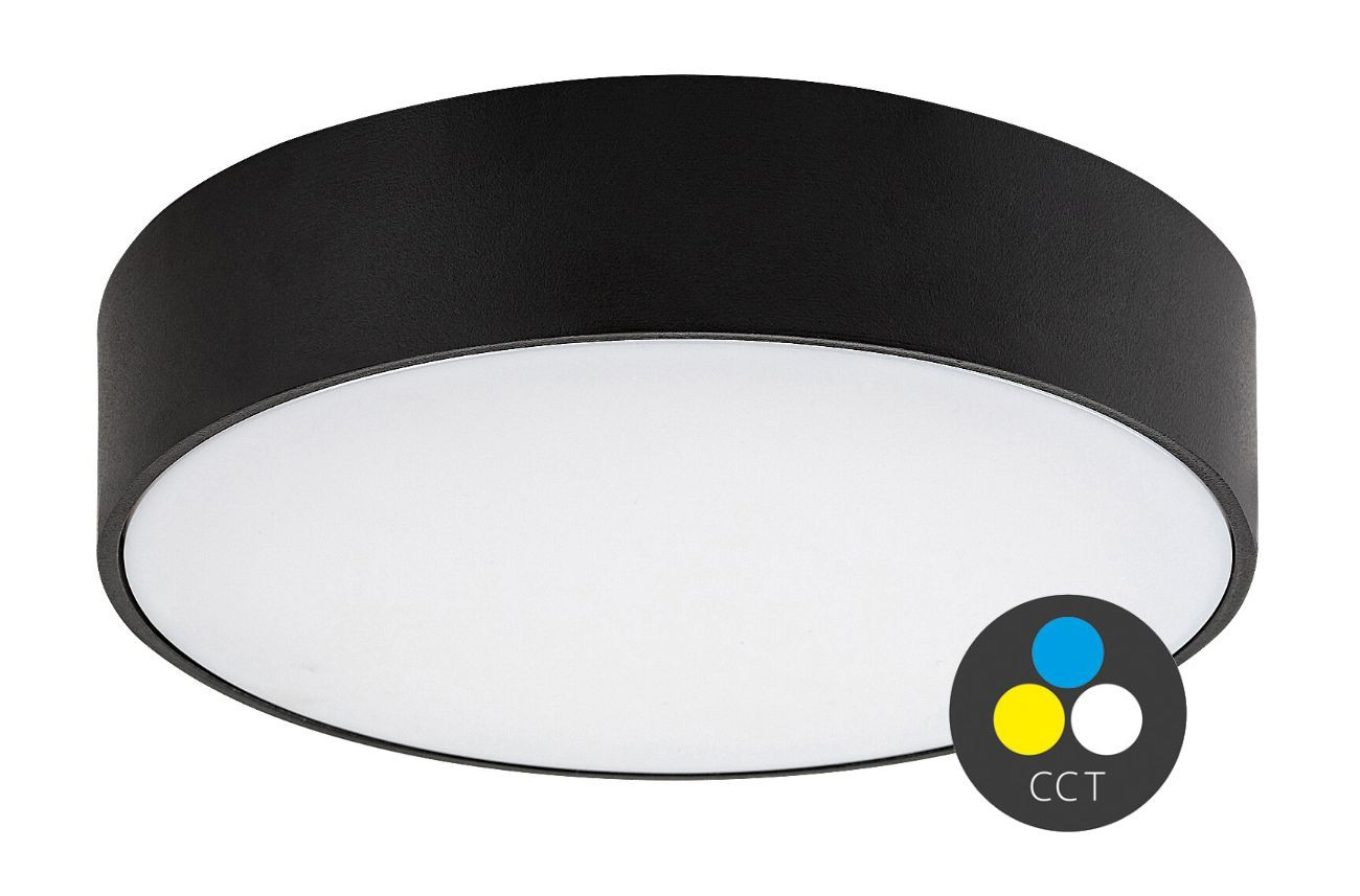 Rabalux Čierne stropné LED svietidlo Tartu okrúhle 175mm 18W IP44 CCT R7897