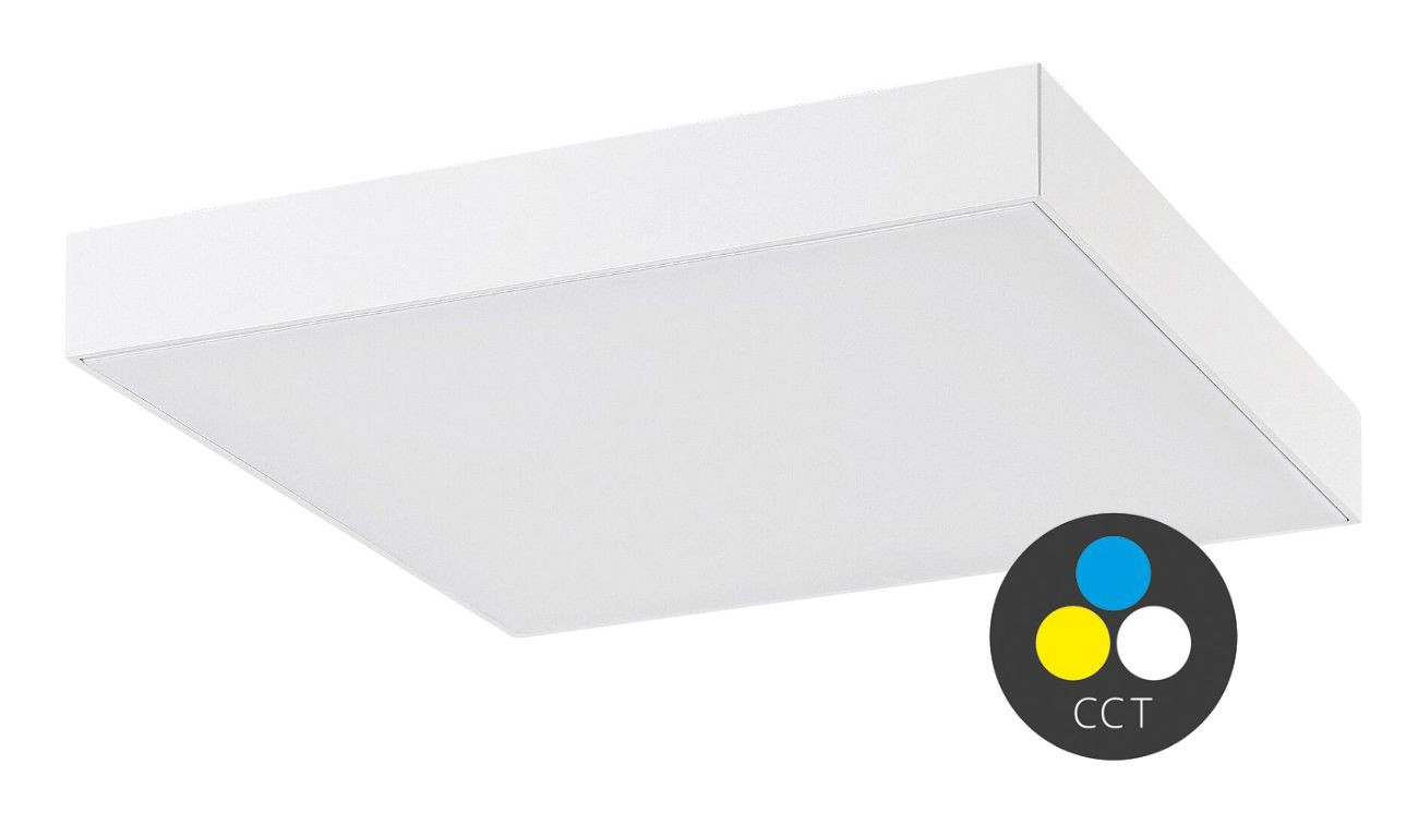 Rabalux Biele stropné LED svietidlo Tartu štvorcové 300x300mm 24W IP44 CCT R7896