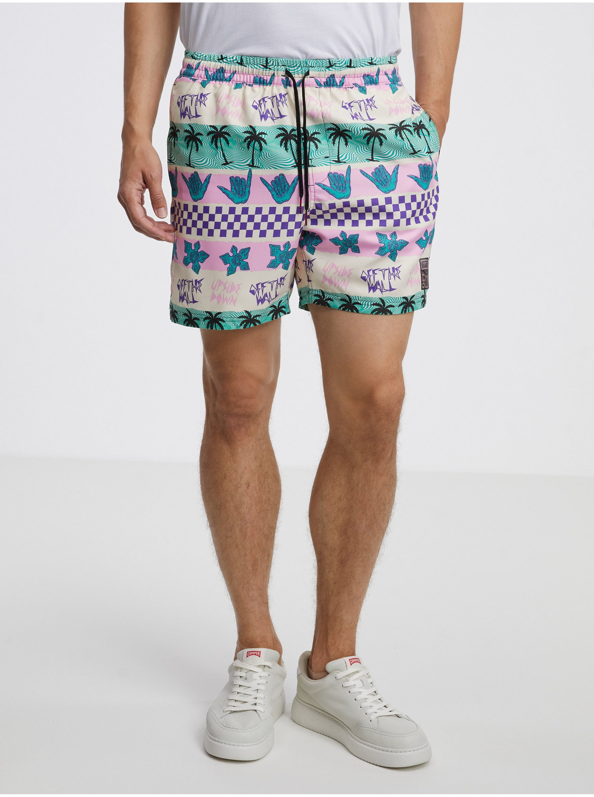 Zeleno-ružové unisex vzorované šortky VANS California Stripe