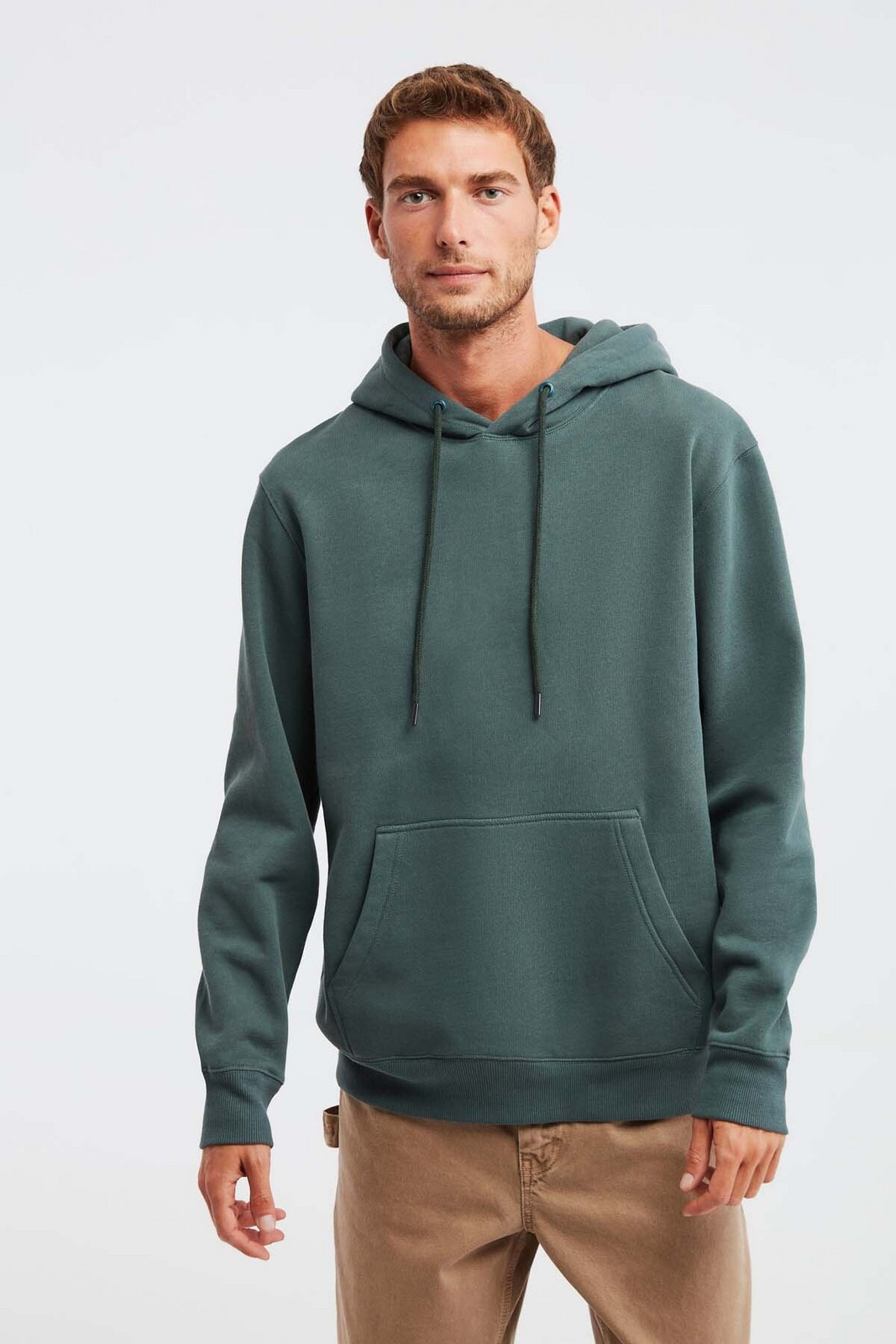 GRIMELANGE Jorge Men's Soft Hooded Organic Cotton Kangaroo Pocket Regular Green Sweatshirt