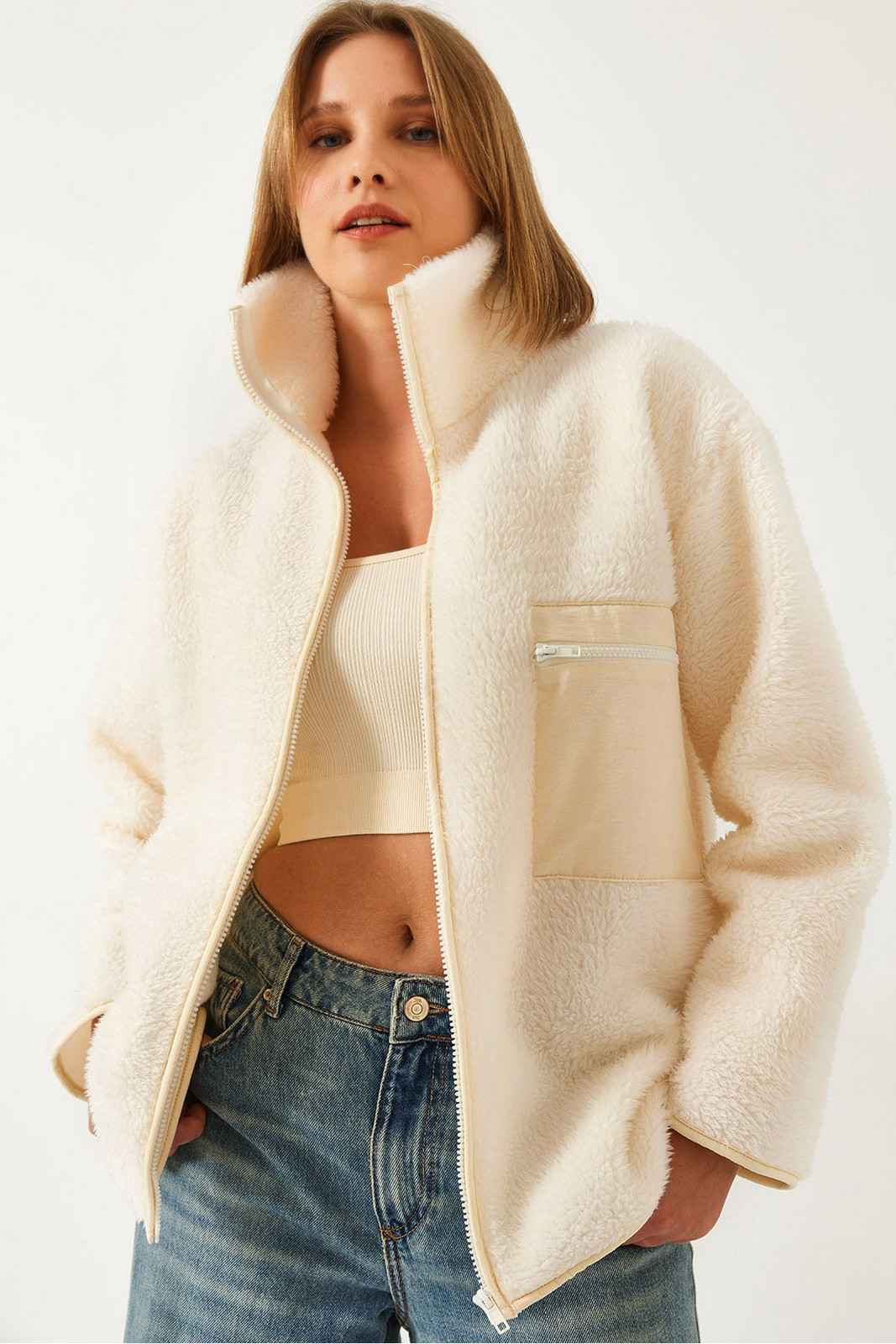 Bianco Lucci Women's Single Pocket Plush Cardigan 55446