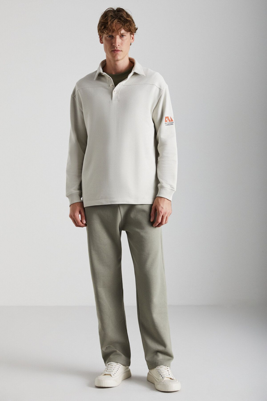 GRIMELANGE Onyeka Men's 100% Cotton Stone Color Sweatshir