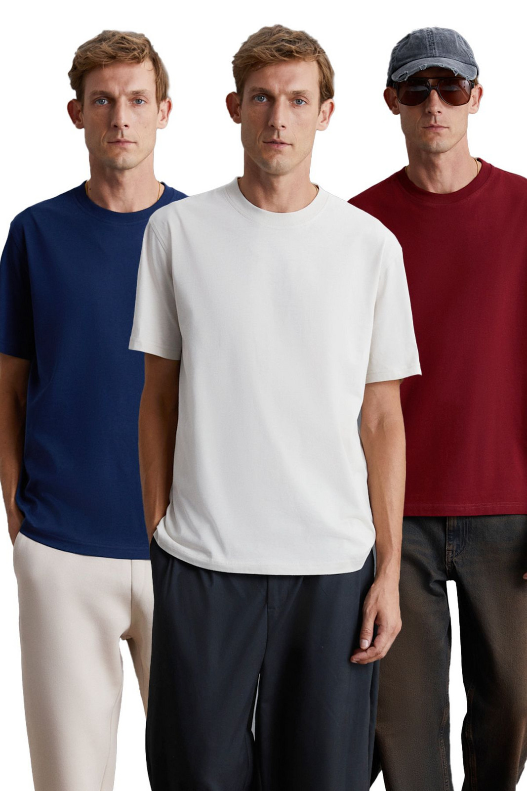 GRIMELANGE Cultivated Men's 3-Pack Thick Texture Regular 100% Organic Cotton Claret Red/lcvrt/grey T-shir