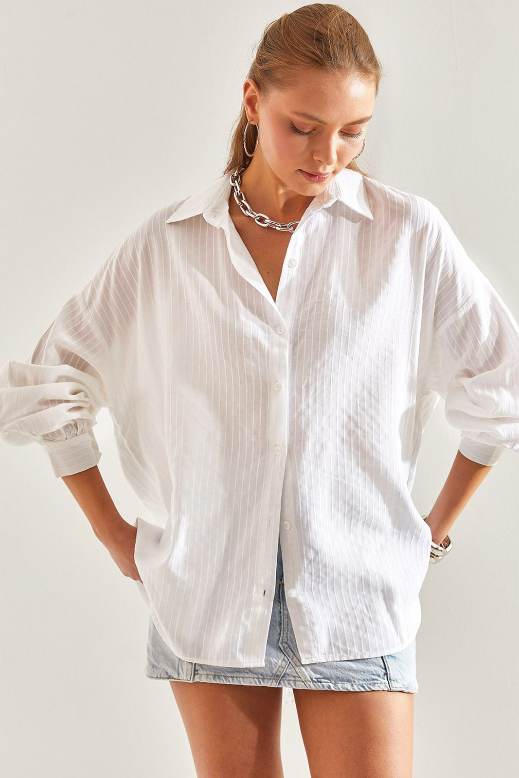 Bianco Lucci Women's Jacquard Linen Shirt