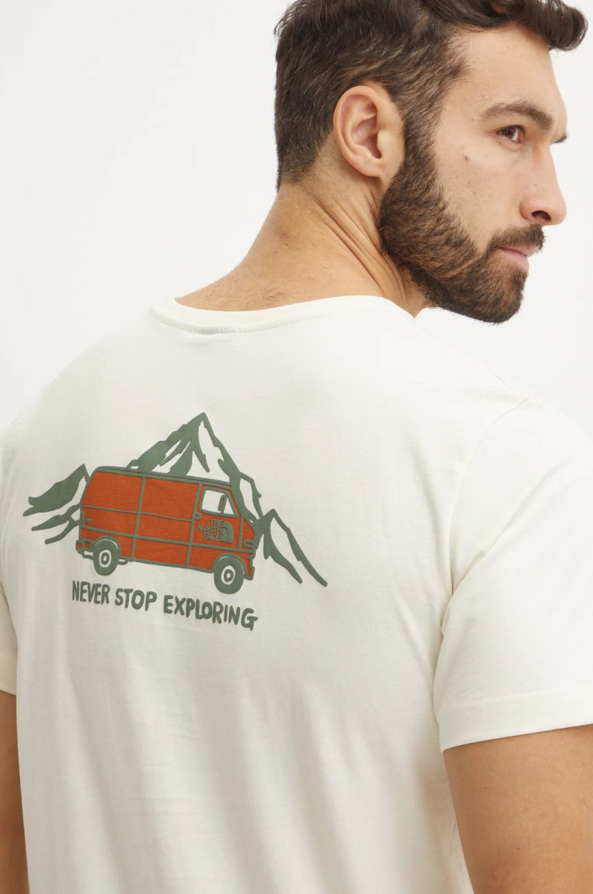 Bavlnené tričko The North Face Outdoor Graphic pánske, béžová farba, s potlačou, NF0A8C1ZQLI1