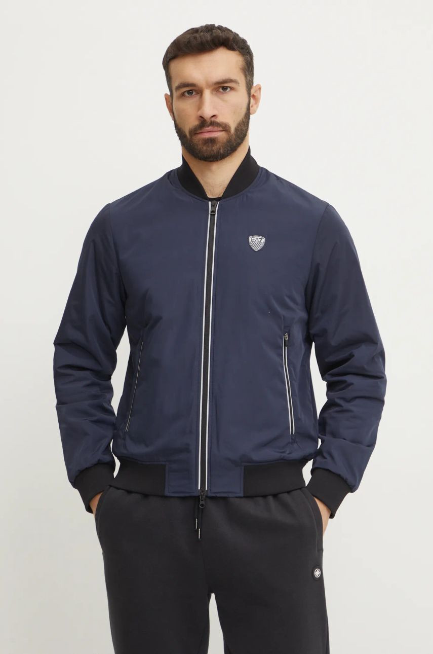 Bunda EA7 Emporio Armani pánska, tmavomodrá farba, prechodná, PN7LZ.8NPB12