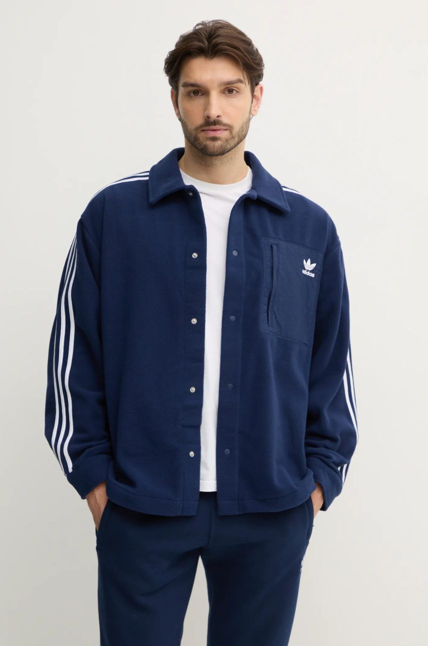Fleecová košeľa adidas Originals tmavomodrá farba, regular, s klasickým golierom, IX5217
