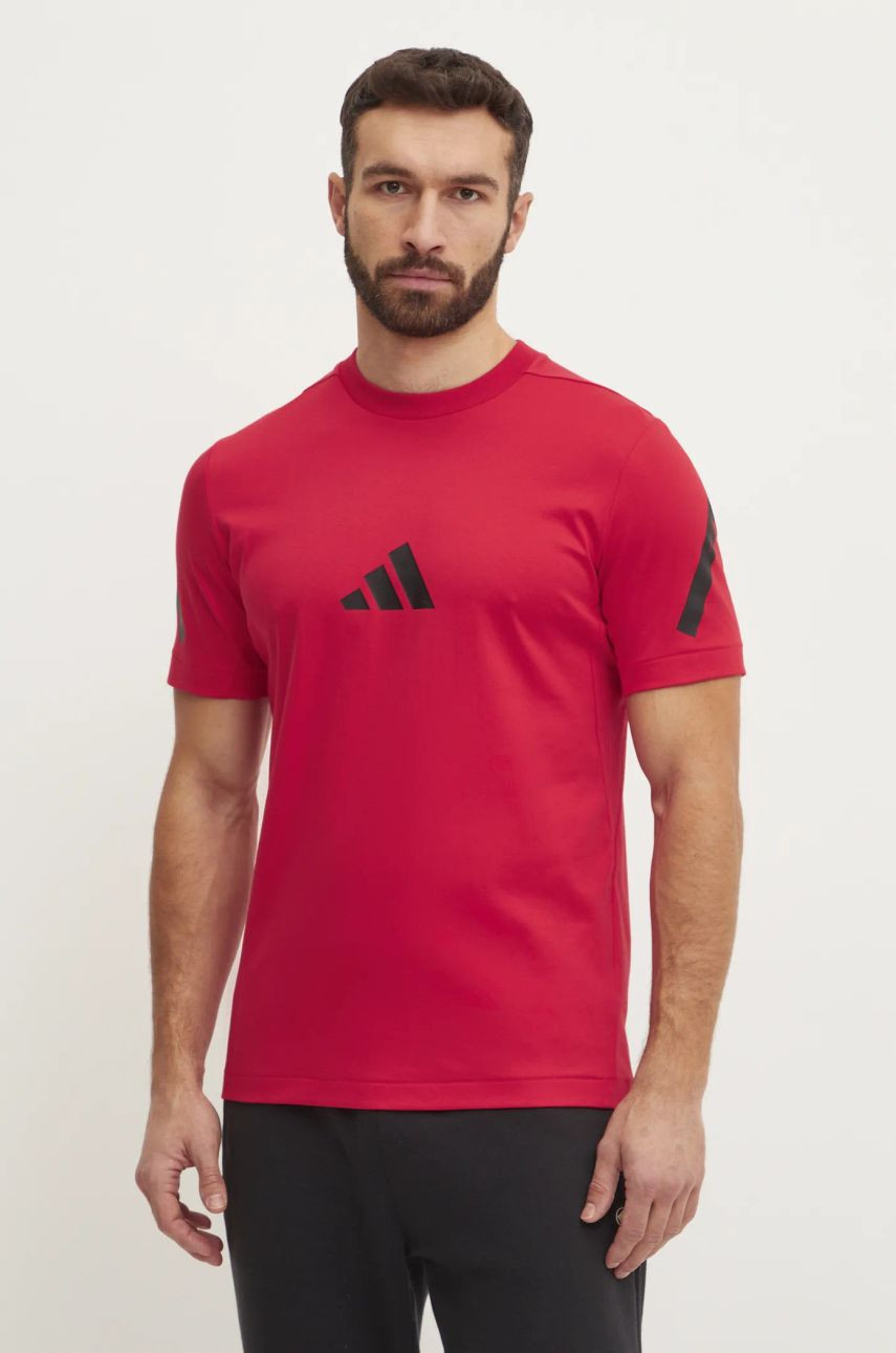 Bavlnené tričko adidas Z.N.E. pánske, červená farba, s potlačou, JC7922