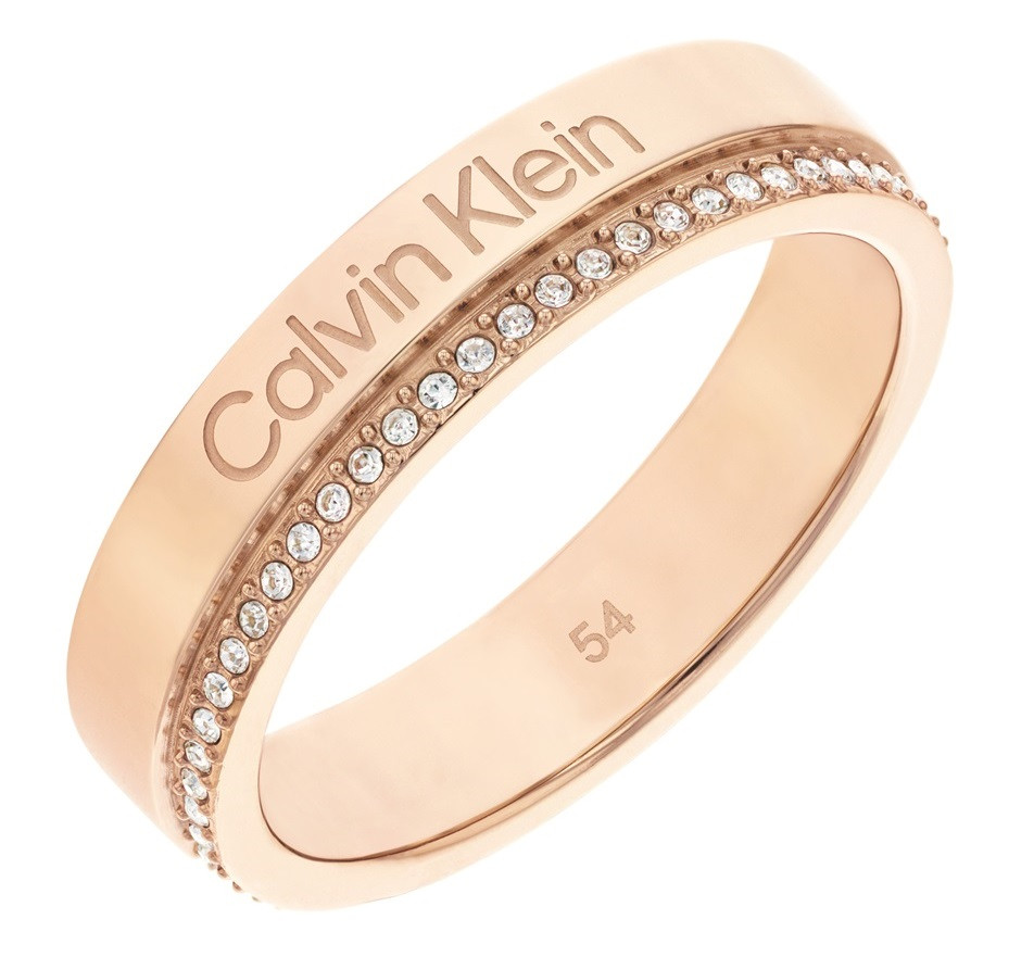 Calvin Klein Pozlátený prsteň s kryštálmi Minimal Linear 35000202 54 mm