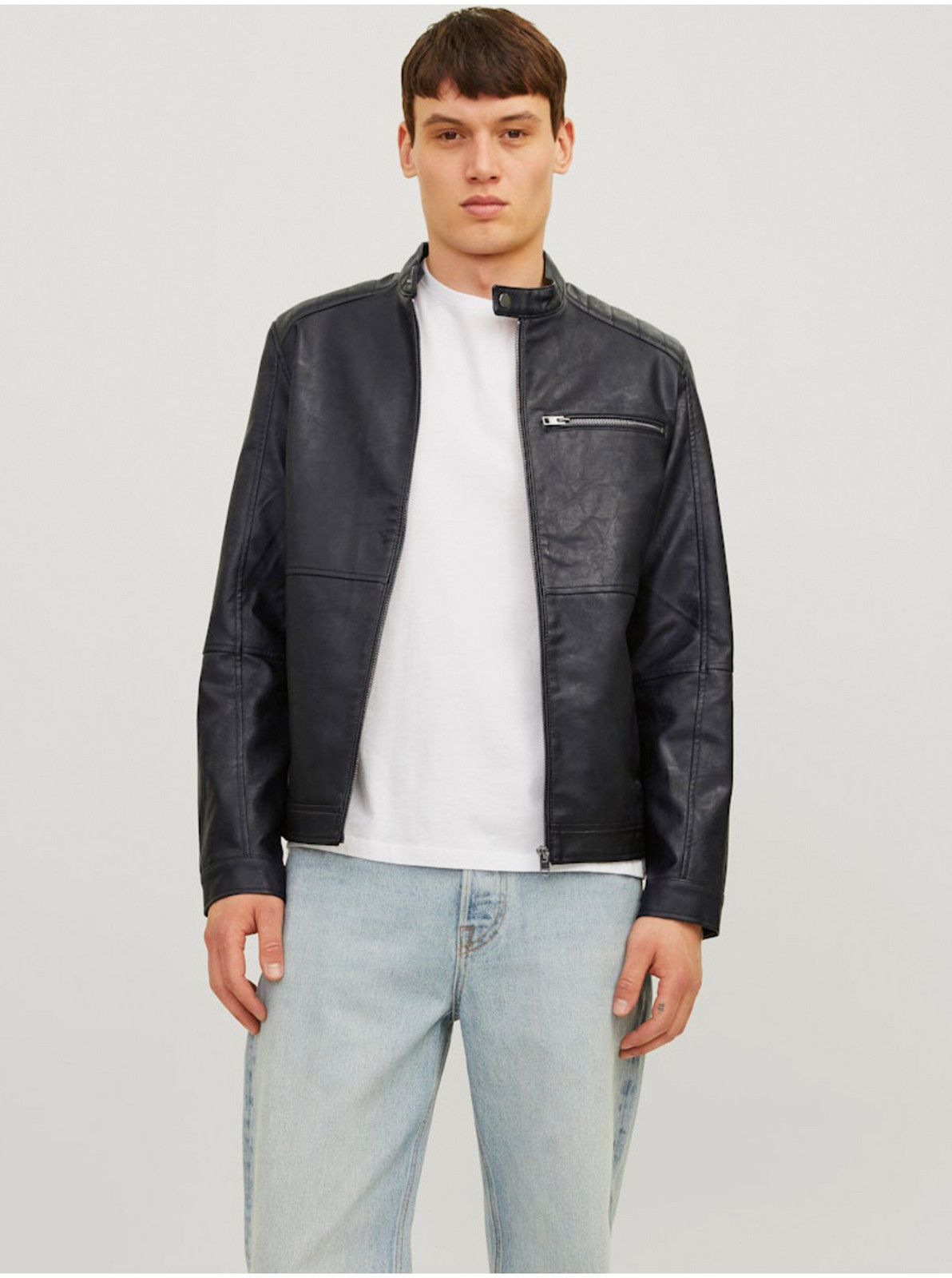 Čierna pánska koženková bunda Jack & Jones Dylan