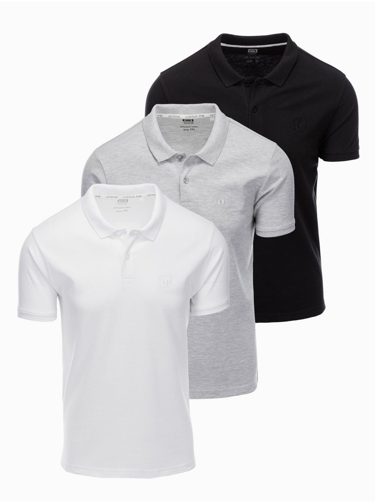 Pánske bavlnené polo tričko BASIC - čierna/sivá melanž/biela V2 OM-POBS-0133 Ombre Clothing