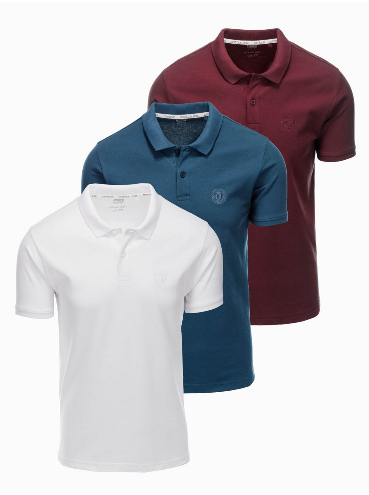 Pánska bavlnená polokošeľa BASIC - biela/bordó/tmavo modrá V4 OM-POBS-0133 Ombre Clothing