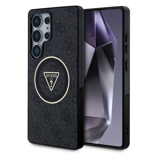 Guess IML 4G Glitter and Triangle Logo MagSafe Zadní Kryt pro Samsung Galaxy S25 Ultra Black