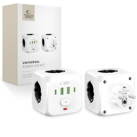 Tech-Protect PCL3X4 zásuvka 2x USB / 2x USB-C / 3x elektrická zásuvka, biela