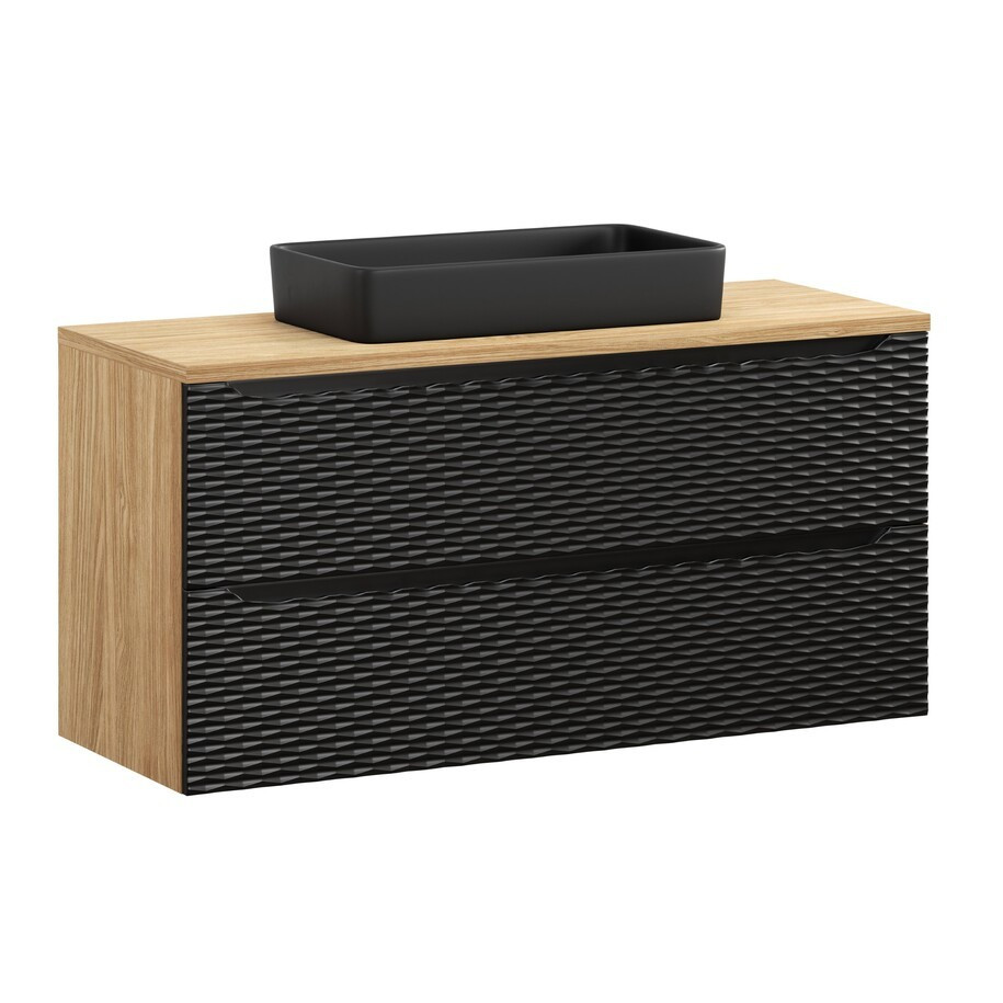 Umyvadlová skříňka Ocean 120 cm s deskou a umyvadlem černá/dub olejovaný