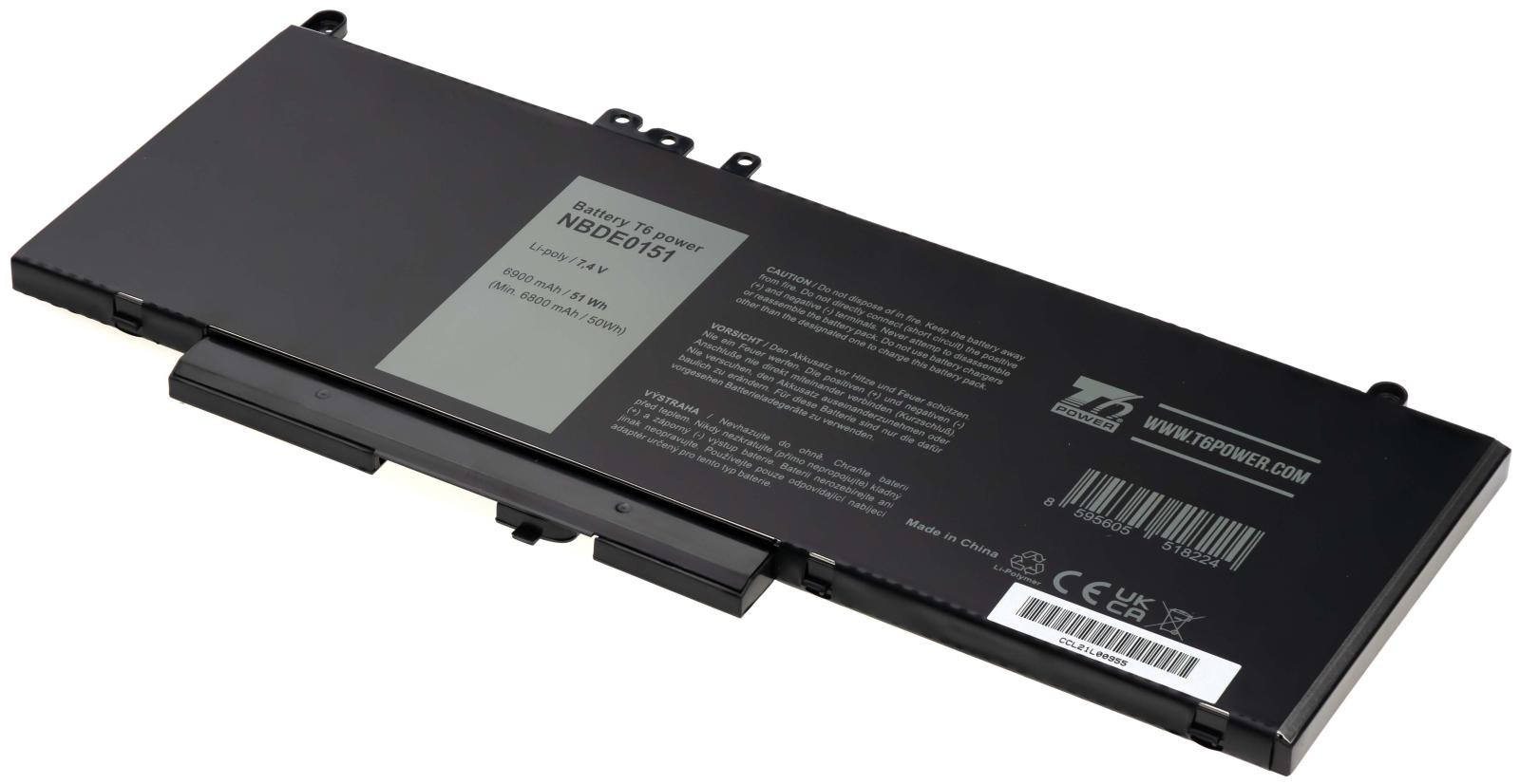 Batéria T6 Power Dell Latitude E5450, E5550, E5250, 3150, 3160, 6900mAh, 51Wh, 4cell, Li-pol