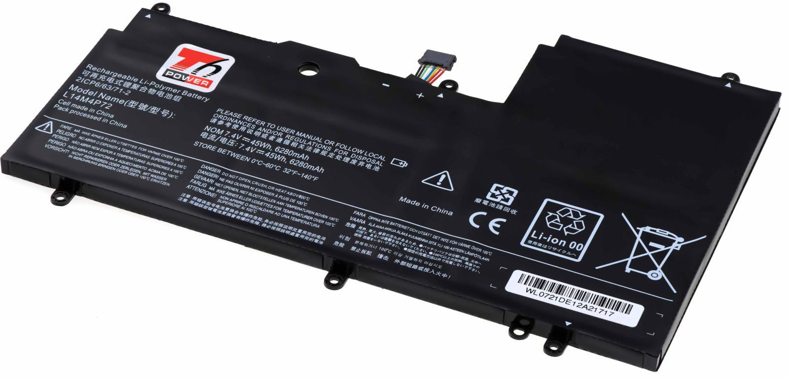 Batéria T6 Power Lenovo IdeaPad Yoga 3 14, 3 1470, Yoga 700-14ISK, 6280mAh, 45Wh, 4cell, Li-pol