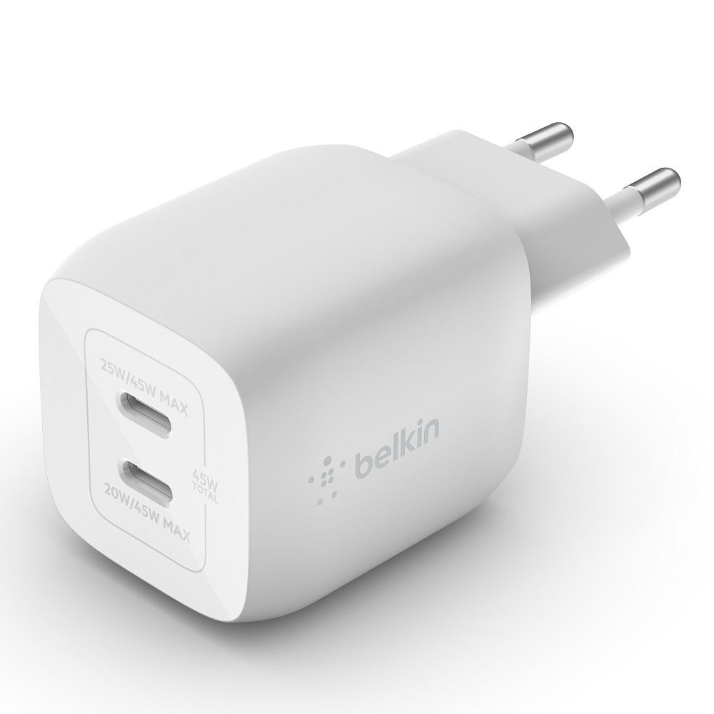 Belkin BOOST CHARGE™ Duálna 45W USB-C Power Delivery GaN PPS nástenná nabíjačka, biela