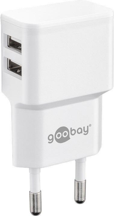 Goobay Napájací a nabíjací adaptér 230V na 2x USB, max.2, 4A, biely