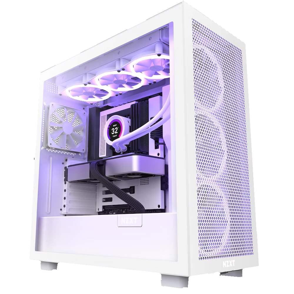 NZXT skriňa H7 Flow RGB edition / ATX / 3x 140 mm fan / USB-C / 2x USB / presklená bočnica / mesh panel / RGB / biela