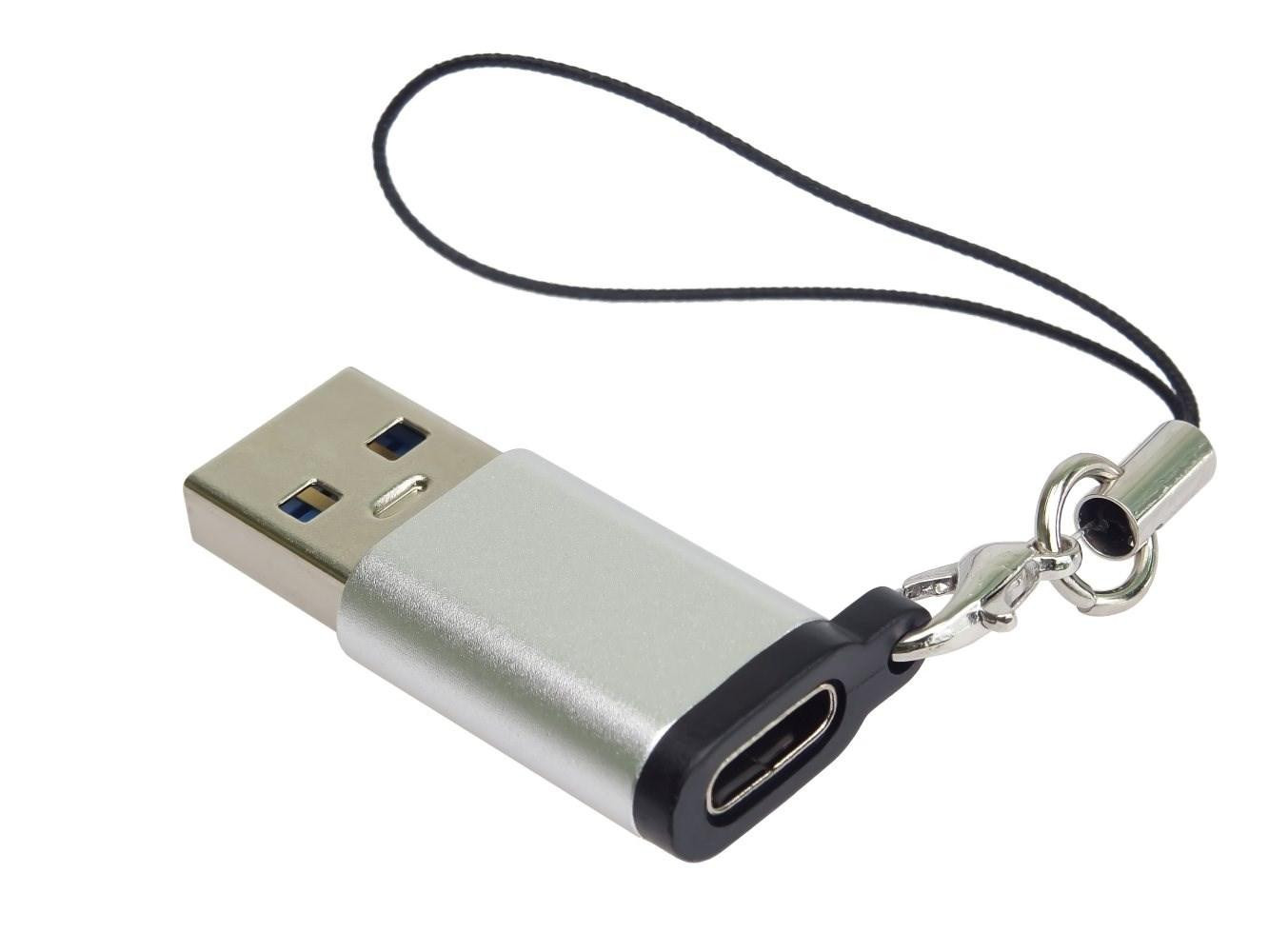 PremiumCord Adaptér USB3.0 A male - USB-C Female, strieborná s očkom na zavesenie