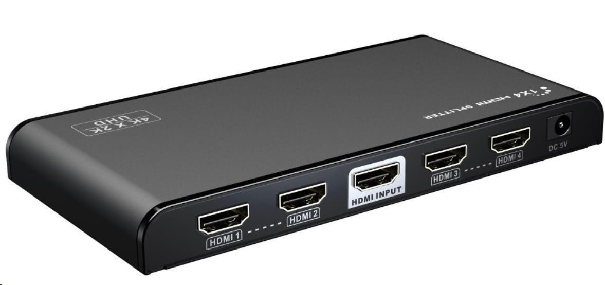 PremiumCord HDMI 2.0 splitter 1-4 porty, 4K x 2K/60Hz, FULL HD, 3D, čierny