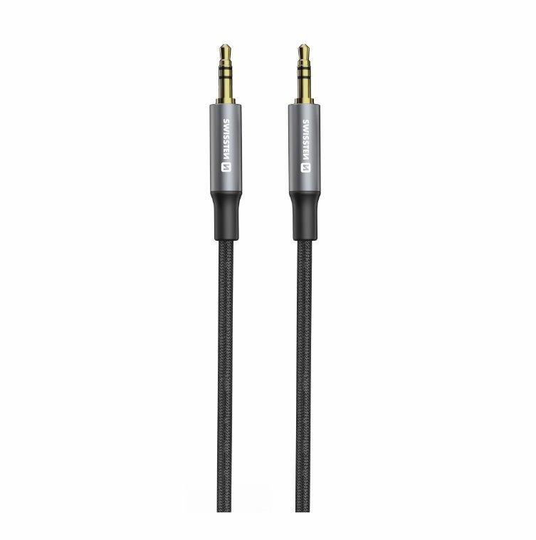 SWISSTEN AUDIO KÁBEL TEXTILE JACK (samec) / JACK (samec) 1,5 M ČIERNY (nahrádza 73501101)