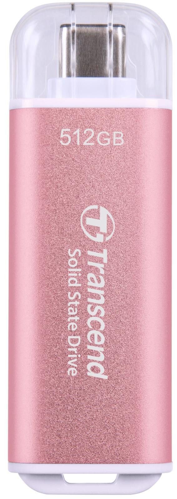 Transcend ESD300P 512GB, External SSD, USB 10Gbps, Type C, 1050MB/R, 950MB/W, ružový