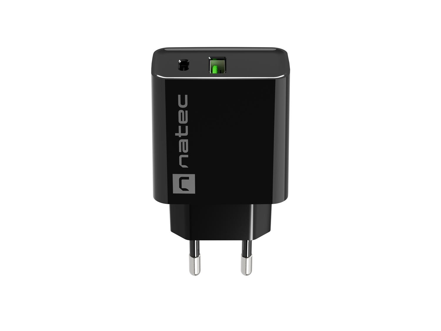 Univerzálna nabíjačka Natec RIBERA 20W 1X USB-A + 1X USB-C, čierna