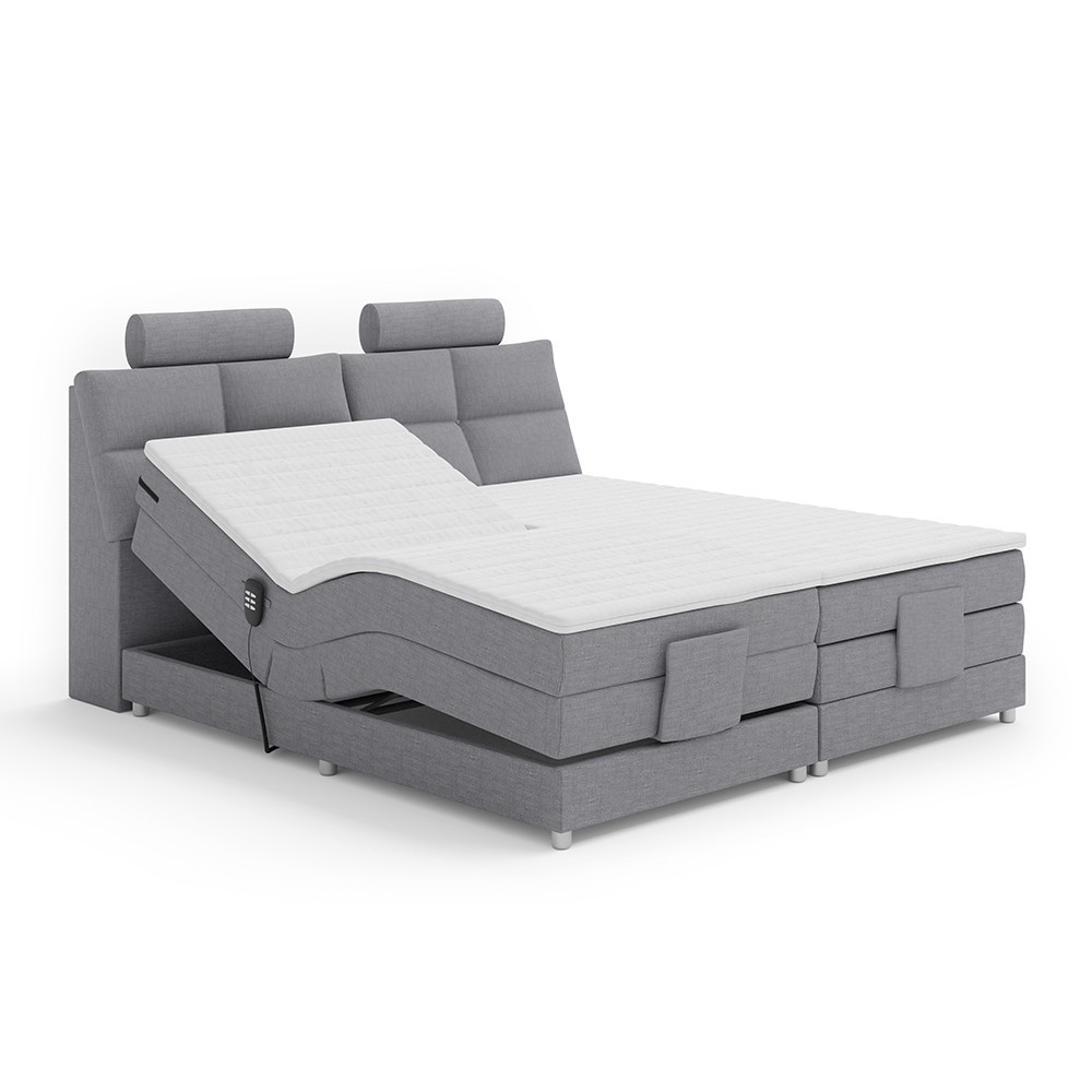 KONDELA Polerma New elektrická polohovacia manželská posteľ sivá